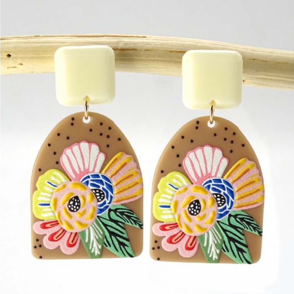 Color Block flower earrings